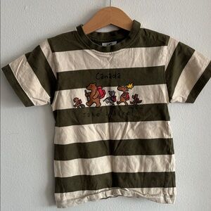 Kids Olive and Cream Striped Tee with Hiking Bear Graphic